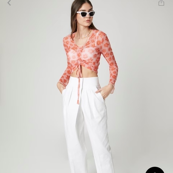 Florence by Mills exclusive ABOUT YOU ‘Foggy’ Flare Sleeve Y2K Top in Orange - Picture 5 of 14